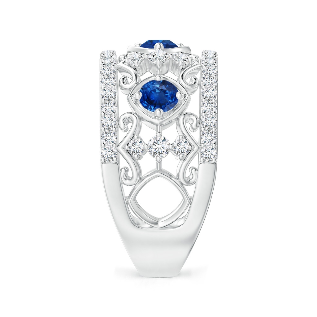 3.5mm AAA Art Deco Inspired Sapphire and Diamond Filigree Ring in White Gold Side 2