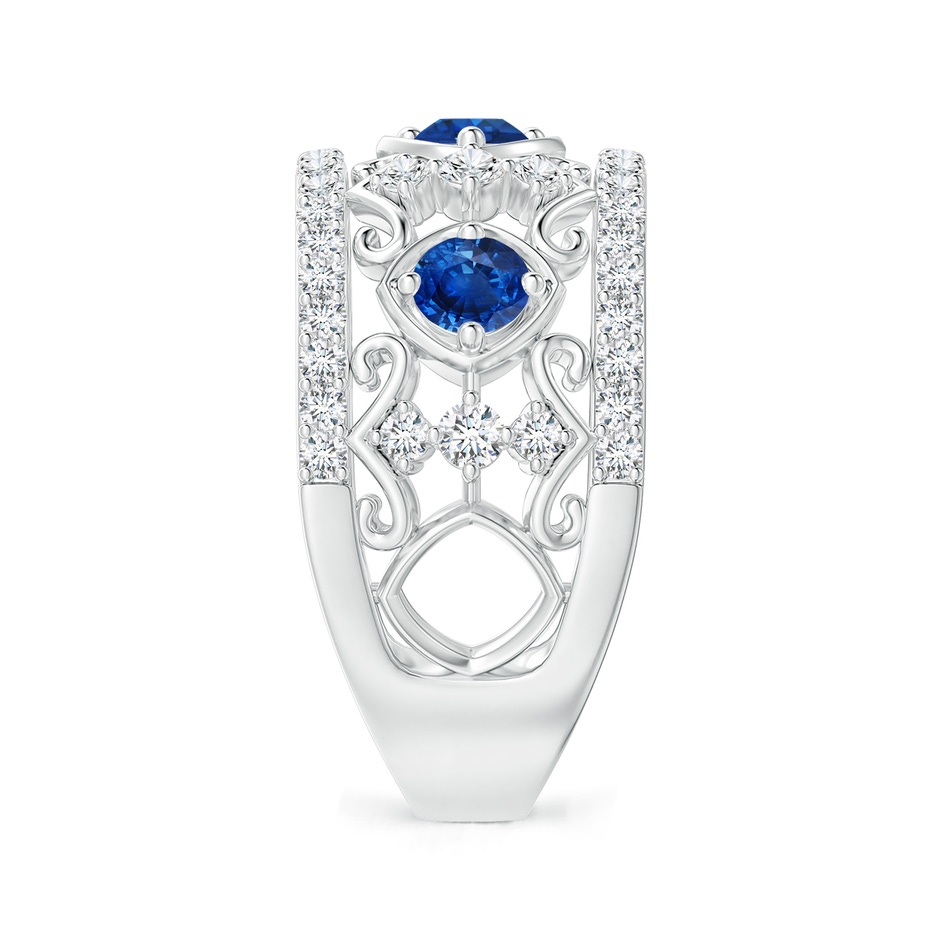 3.5mm AAA Art Deco Inspired Sapphire and Diamond Filigree Ring in White Gold side 2