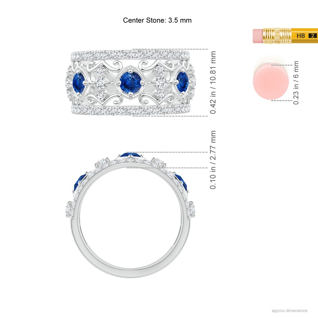 3.5mm AAA Art Deco Inspired Sapphire and Diamond Filigree Ring in White Gold Ruler