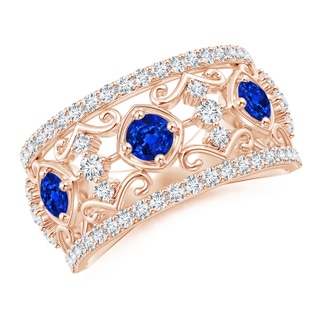 3.5mm AAAA Art Deco Inspired Sapphire and Diamond Filigree Ring in Rose Gold