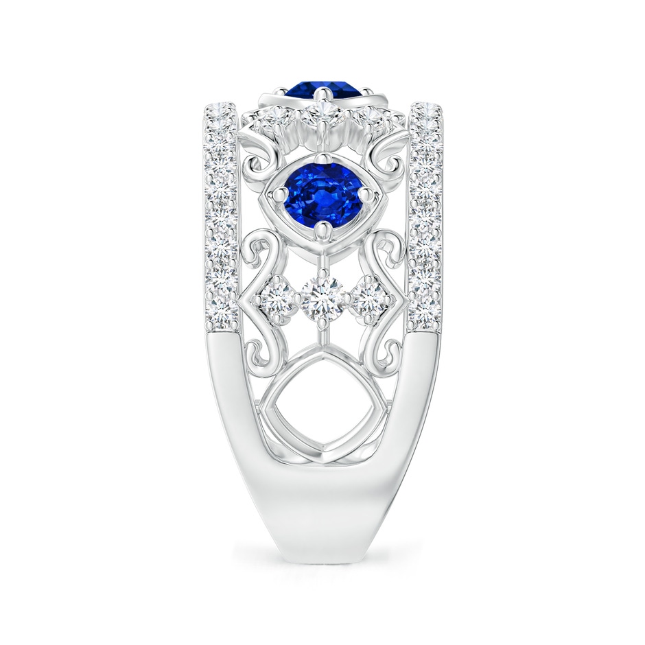 3.5mm AAAA Art Deco Inspired Sapphire and Diamond Filigree Ring in White Gold side 2