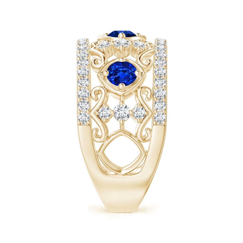 3.5mm AAAA Art Deco Inspired Sapphire and Diamond Filigree Ring in Yellow Gold side 2