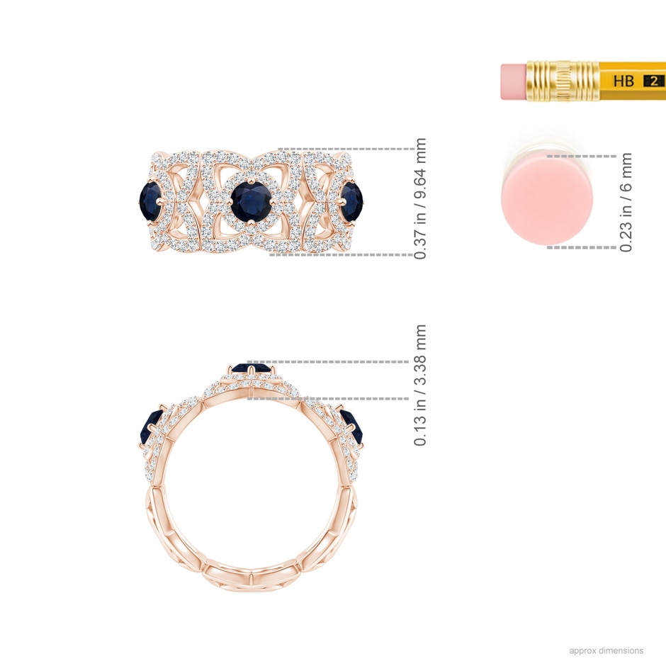 2.7mm A Art Deco Style Sapphire and Diamond Floral Anniversary Ring in Rose Gold ruler