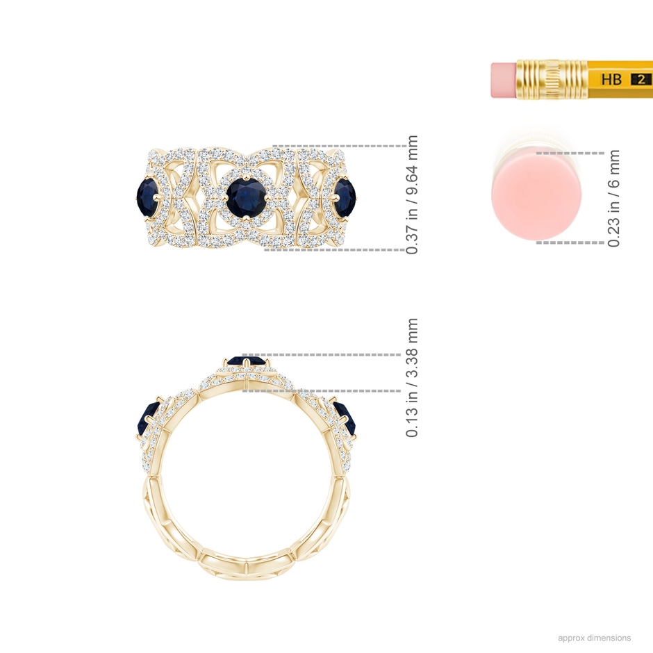 2.7mm A Art Deco Style Sapphire and Diamond Floral Anniversary Ring in Yellow Gold ruler