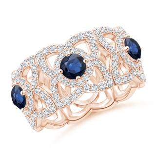 2.7mm AA Art Deco Style Sapphire and Diamond Floral Anniversary Ring in Rose Gold