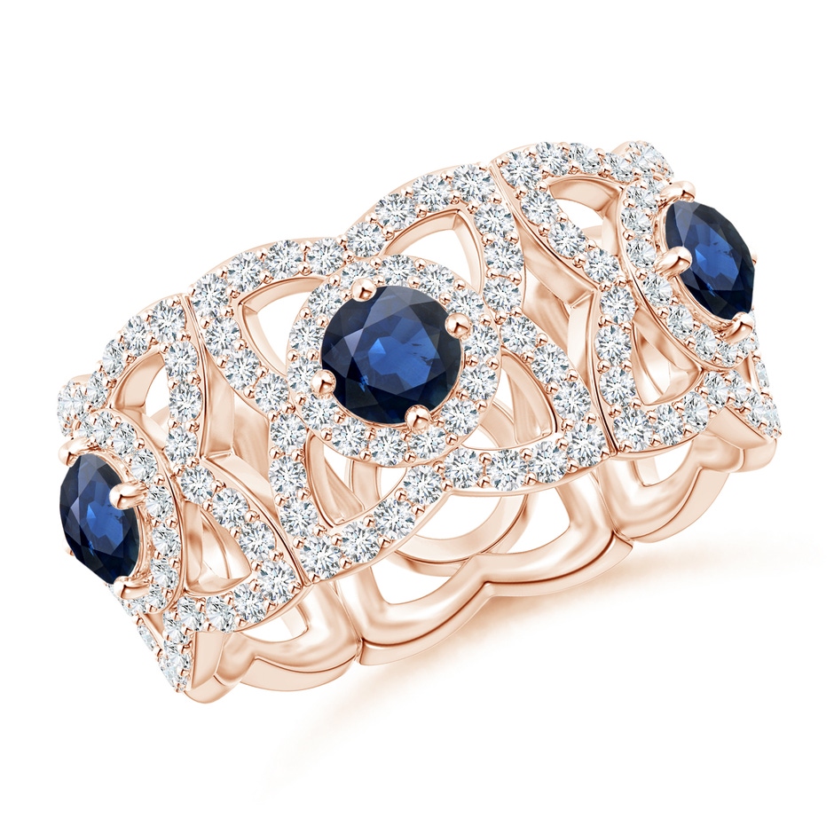 2.7mm AA Art Deco Style Sapphire and Diamond Floral Anniversary Ring in Rose Gold 