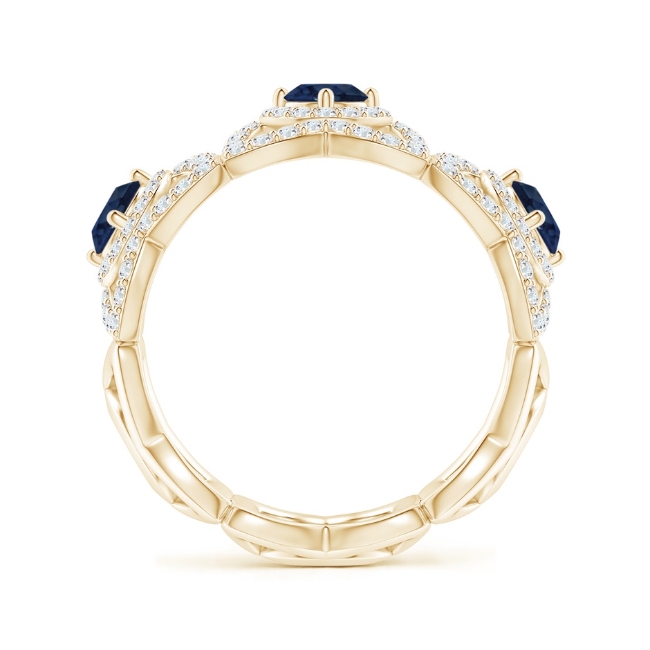 2.7mm AA Art Deco Style Sapphire and Diamond Floral Anniversary Ring in Yellow Gold side-1