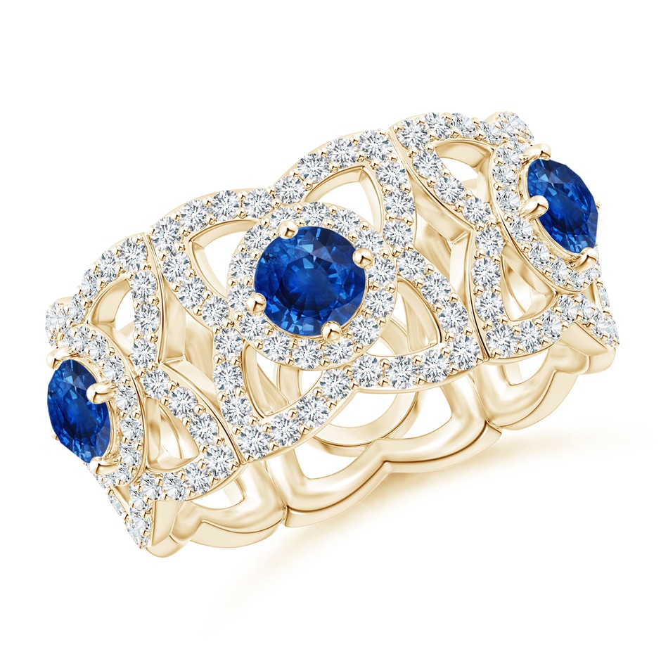 2.7mm AAA Art Deco Style Sapphire and Diamond Floral Anniversary Ring in Yellow Gold 