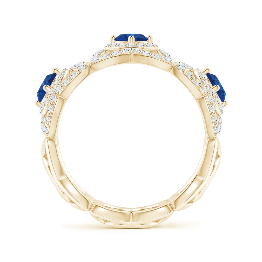 2.7mm AAA Art Deco Style Sapphire and Diamond Floral Anniversary Ring in Yellow Gold - side_1