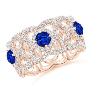 2.7mm AAAA Art Deco Style Sapphire and Diamond Floral Anniversary Ring in Rose Gold