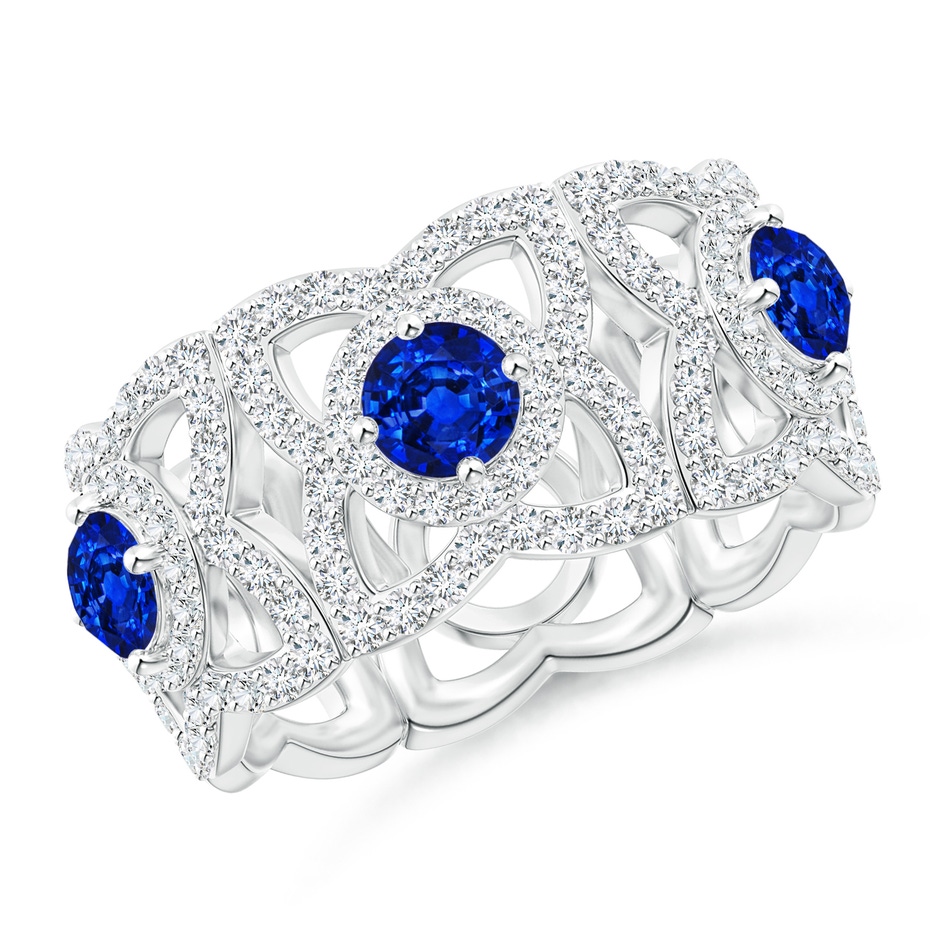 2.7mm AAAA Art Deco Style Sapphire and Diamond Floral Anniversary Ring in White Gold 