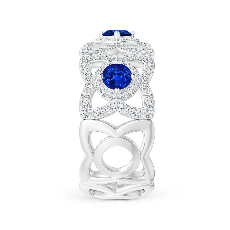 2.7mm AAAA Art Deco Style Sapphire and Diamond Floral Anniversary Ring in White Gold side-2