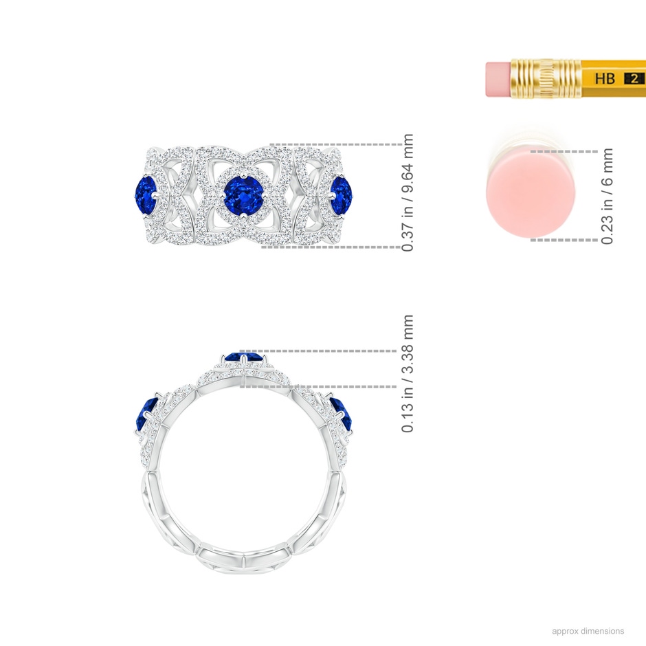 2.7mm AAAA Art Deco Style Sapphire and Diamond Floral Anniversary Ring in White Gold ruler