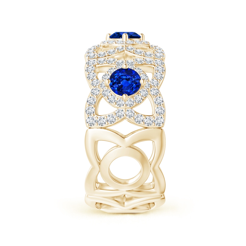 2.7mm AAAA Art Deco Style Sapphire and Diamond Floral Anniversary Ring in Yellow Gold Side-2