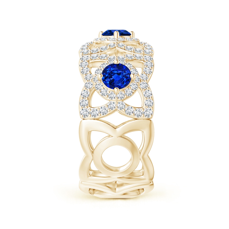 2.7mm AAAA Art Deco Style Sapphire and Diamond Floral Anniversary Ring in Yellow Gold side-2