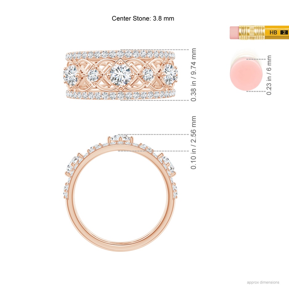 3.8mm GVS2 Art Deco Inspired Graduated Diamond Anniversary Band in Rose Gold ruler