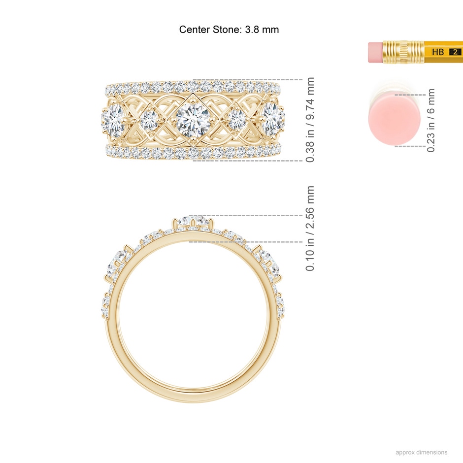 3.8mm GVS2 Art Deco Inspired Graduated Diamond Anniversary Band in Yellow Gold ruler