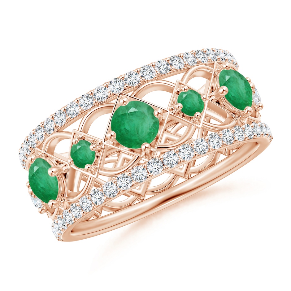 3.8mm A Art Deco Inspired Graduated Emerald and Diamond Ring in Rose Gold 