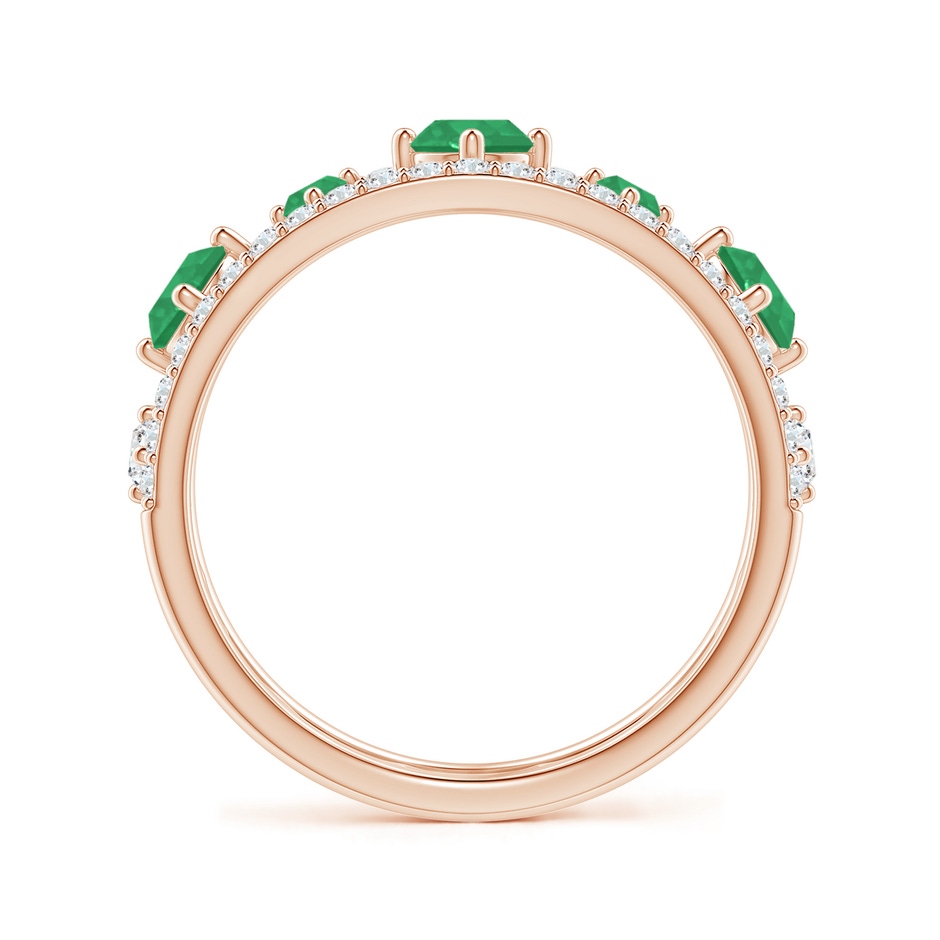 3.8mm A Art Deco Inspired Graduated Emerald and Diamond Ring in Rose Gold side 1