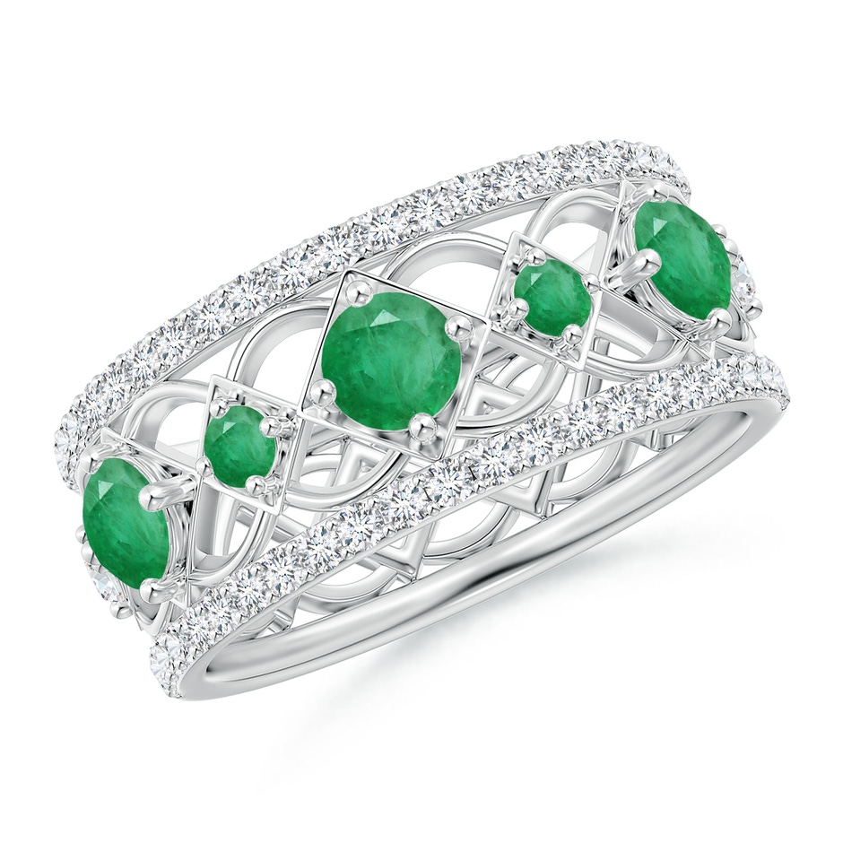 3.8mm A Art Deco Inspired Graduated Emerald and Diamond Ring in White Gold 