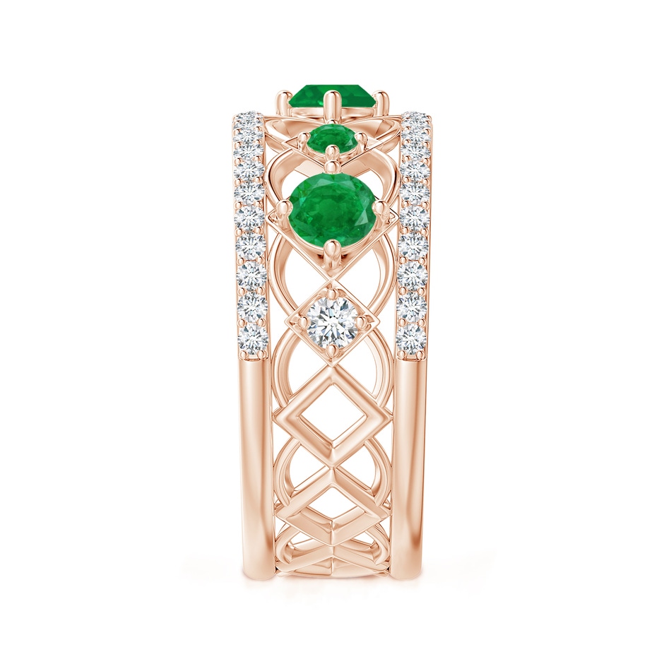 3.8mm AA Art Deco Inspired Graduated Emerald and Diamond Ring in Rose Gold side 2