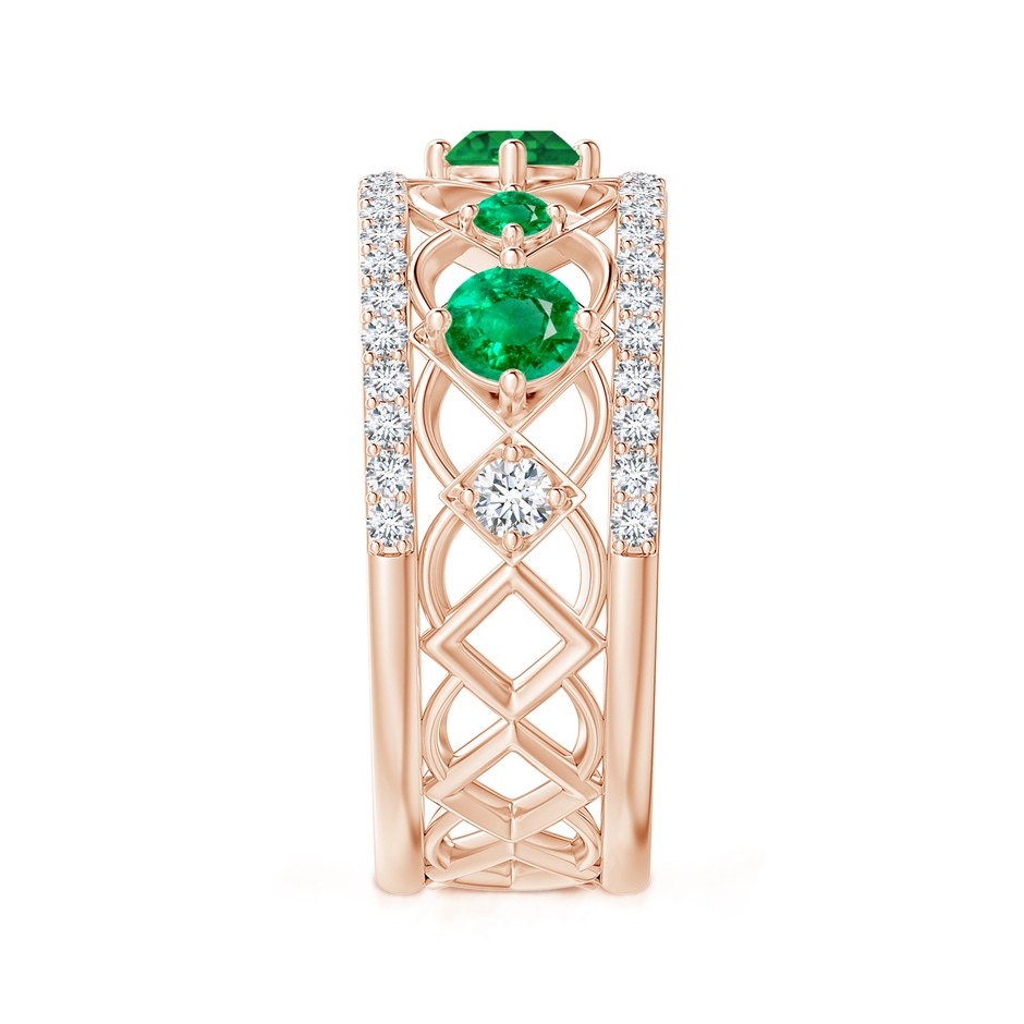 3.8mm AAA Art Deco Inspired Graduated Emerald and Diamond Ring in Rose Gold side 2