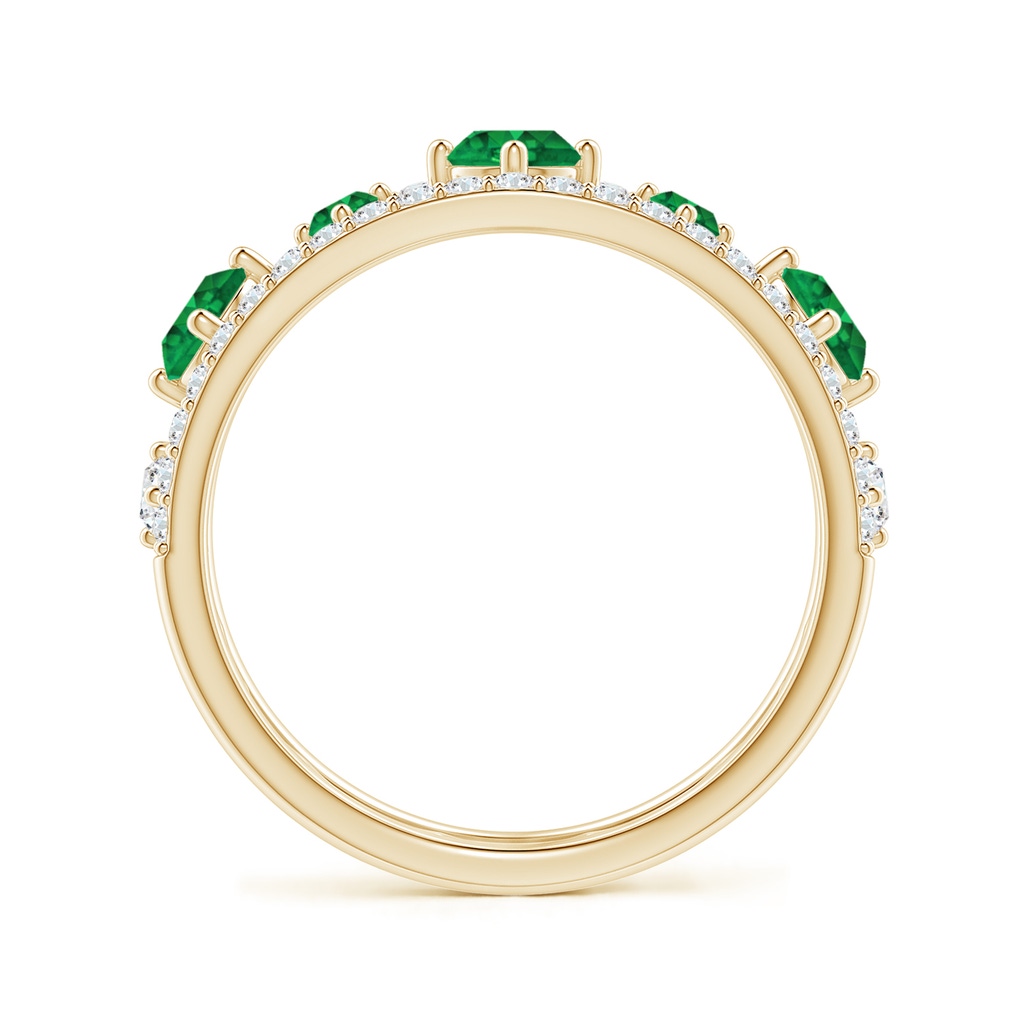 3.8mm AAA Art Deco Inspired Graduated Emerald and Diamond Ring in Yellow Gold Side 1