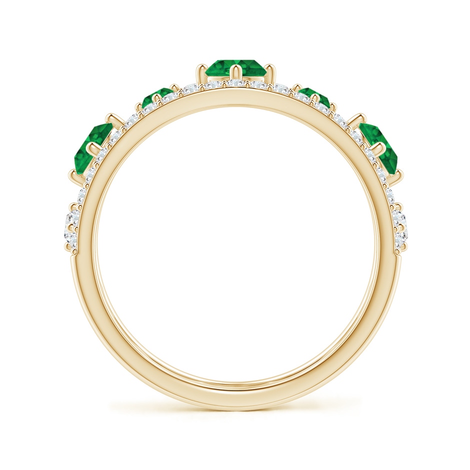 3.8mm AAA Art Deco Inspired Graduated Emerald and Diamond Ring in Yellow Gold side 1