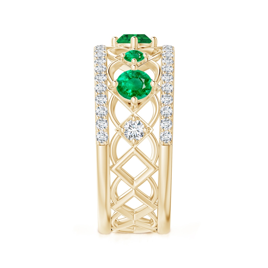 3.8mm AAA Art Deco Inspired Graduated Emerald and Diamond Ring in Yellow Gold Side 2