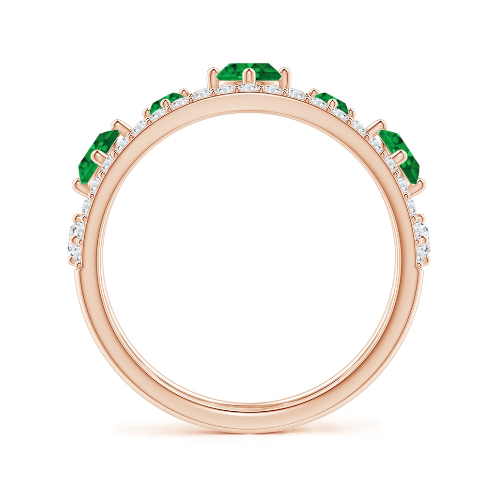 3.8mm AAAA Art Deco Inspired Graduated Emerald and Diamond Ring in Rose Gold Side 1