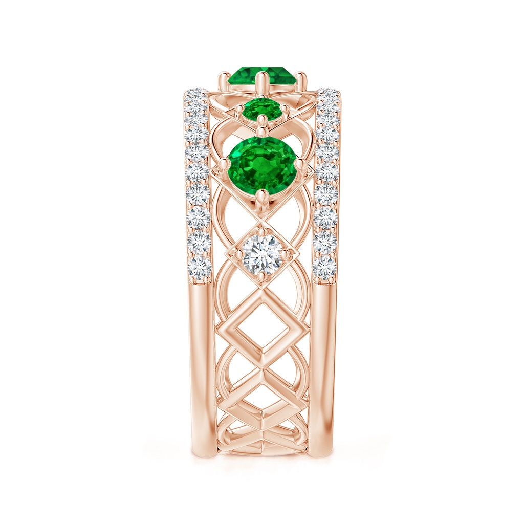 3.8mm AAAA Art Deco Inspired Graduated Emerald and Diamond Ring in Rose Gold Side 2