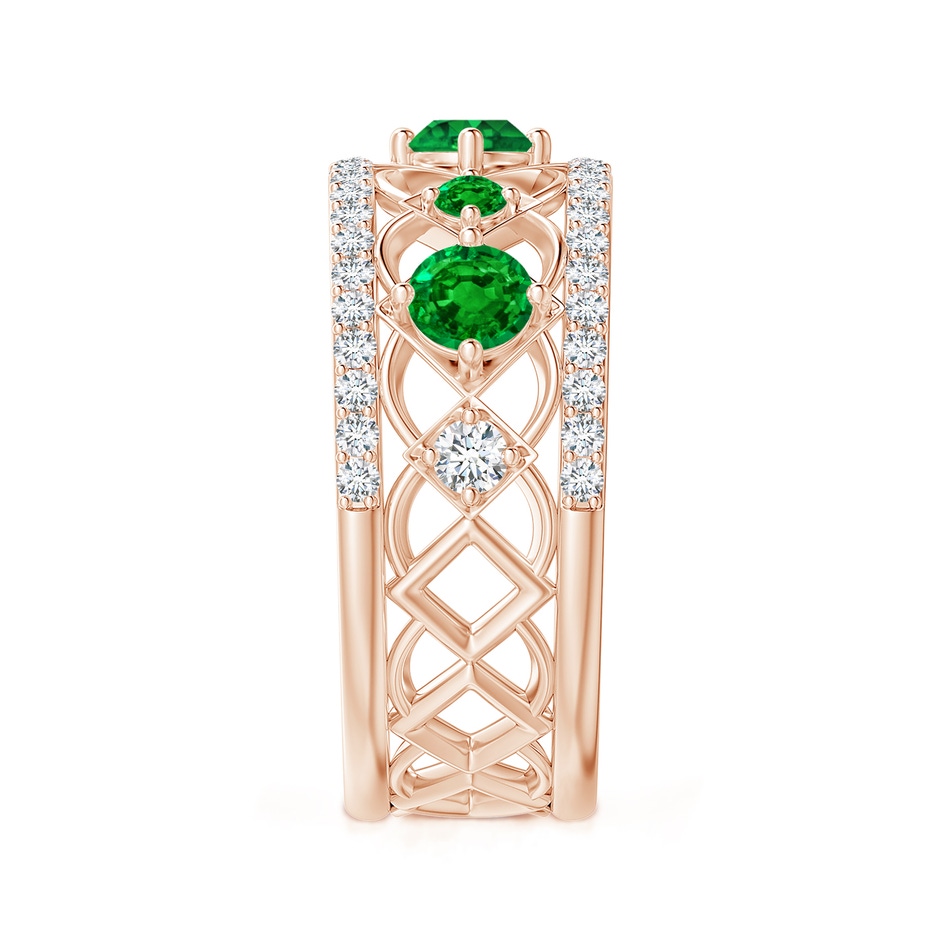 3.8mm AAAA Art Deco Inspired Graduated Emerald and Diamond Ring in Rose Gold side 2