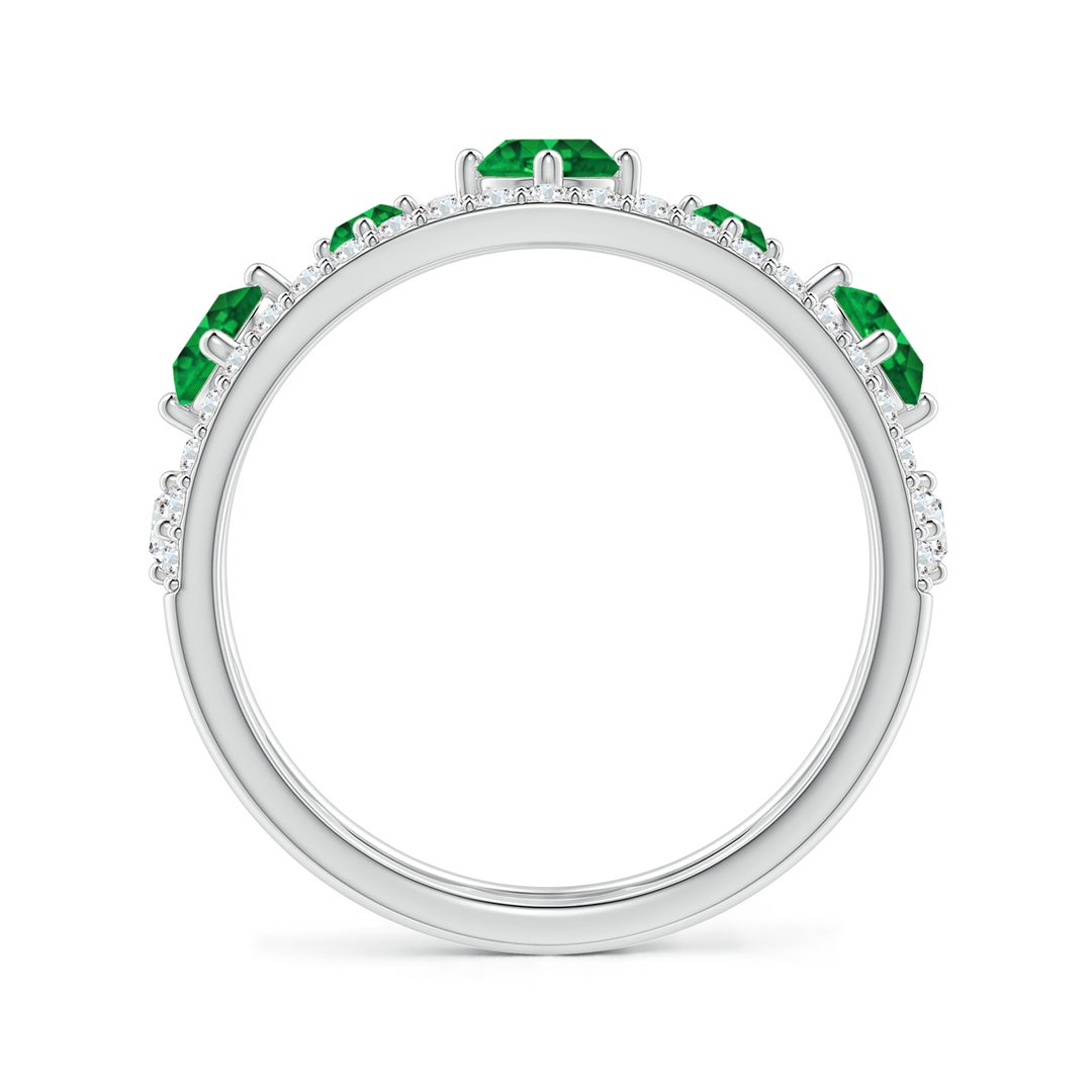 3.8mm AAAA Art Deco Inspired Graduated Emerald and Diamond Ring in White Gold - side 2