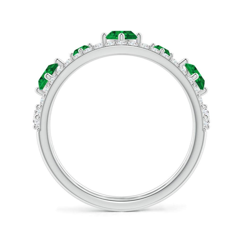 3.8mm Lab-Grown Art Deco Inspired Graduated Emerald and Diamond Ring in White Gold - side 1