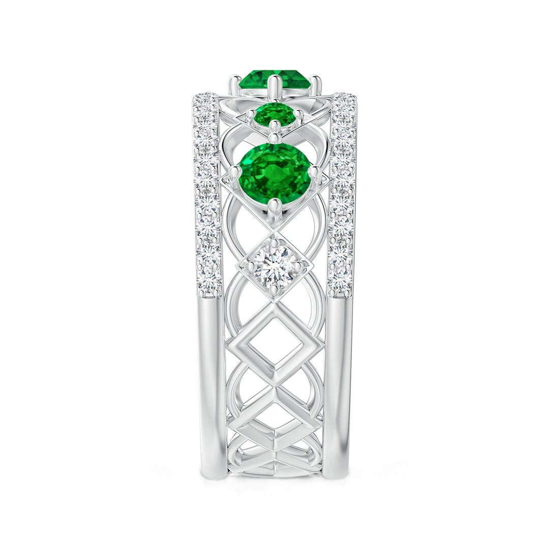 3.8mm AAAA Art Deco Inspired Graduated Emerald and Diamond Ring in White Gold - side 3