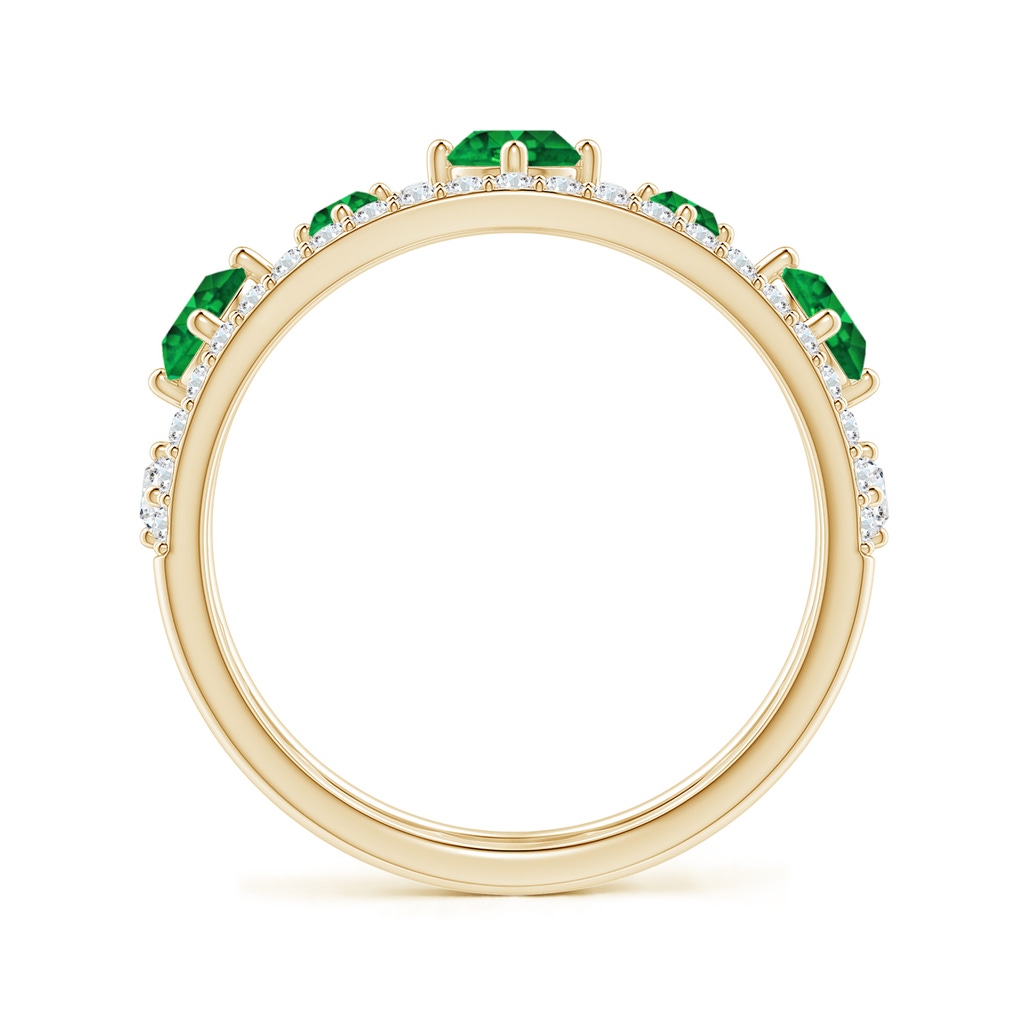 3.8mm Lab-Grown Art Deco Inspired Graduated Emerald and Diamond Ring in Yellow Gold - side 1