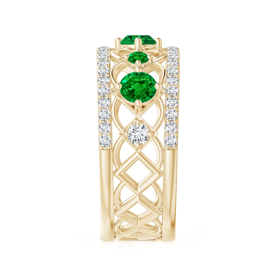 3.8mm Lab-Grown Art Deco Inspired Graduated Emerald and Diamond Ring in Yellow Gold side 2