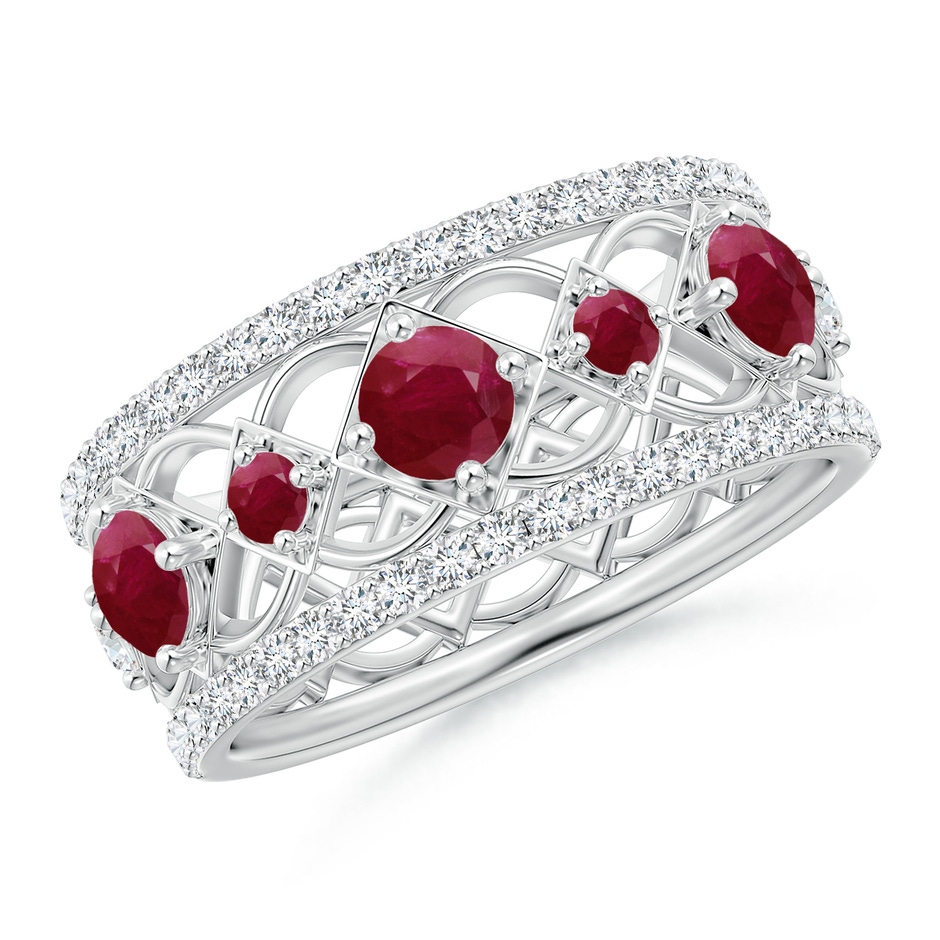 3.8mm A Art Deco Inspired Graduated Ruby and Diamond Ring in White Gold 