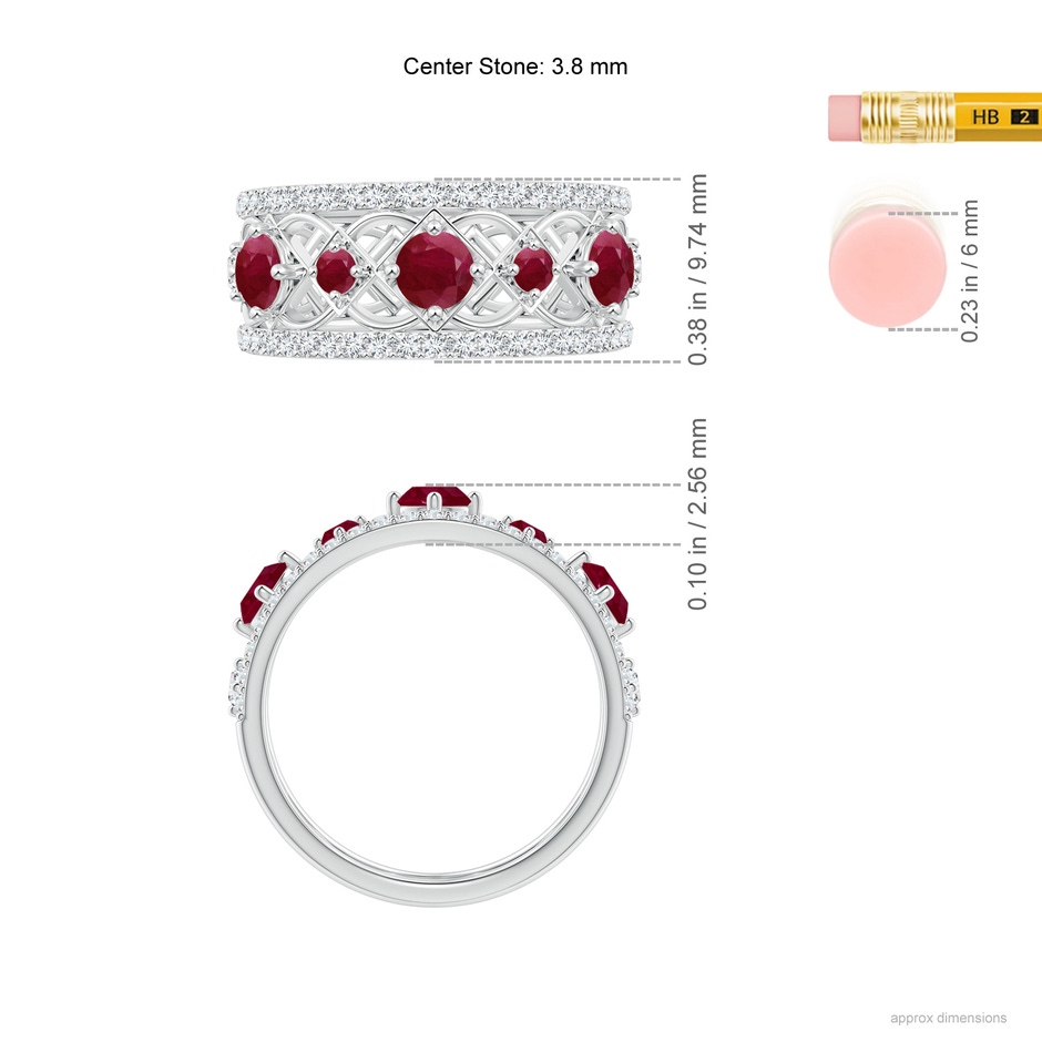 3.8mm A Art Deco Inspired Graduated Ruby and Diamond Ring in White Gold ruler