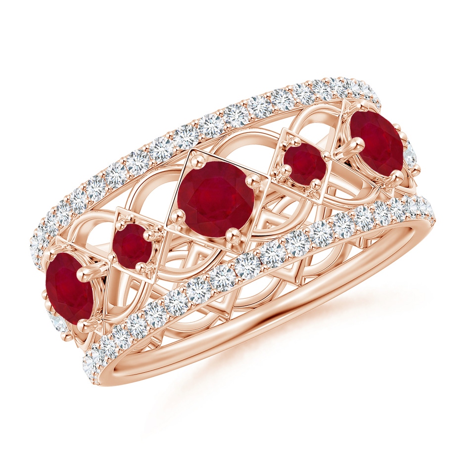 3.8mm AA Art Deco Inspired Graduated Ruby and Diamond Ring in Rose Gold 