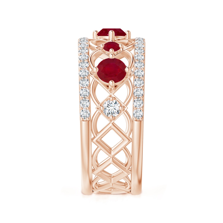3.8mm AA Art Deco Inspired Graduated Ruby and Diamond Ring in Rose Gold side 2