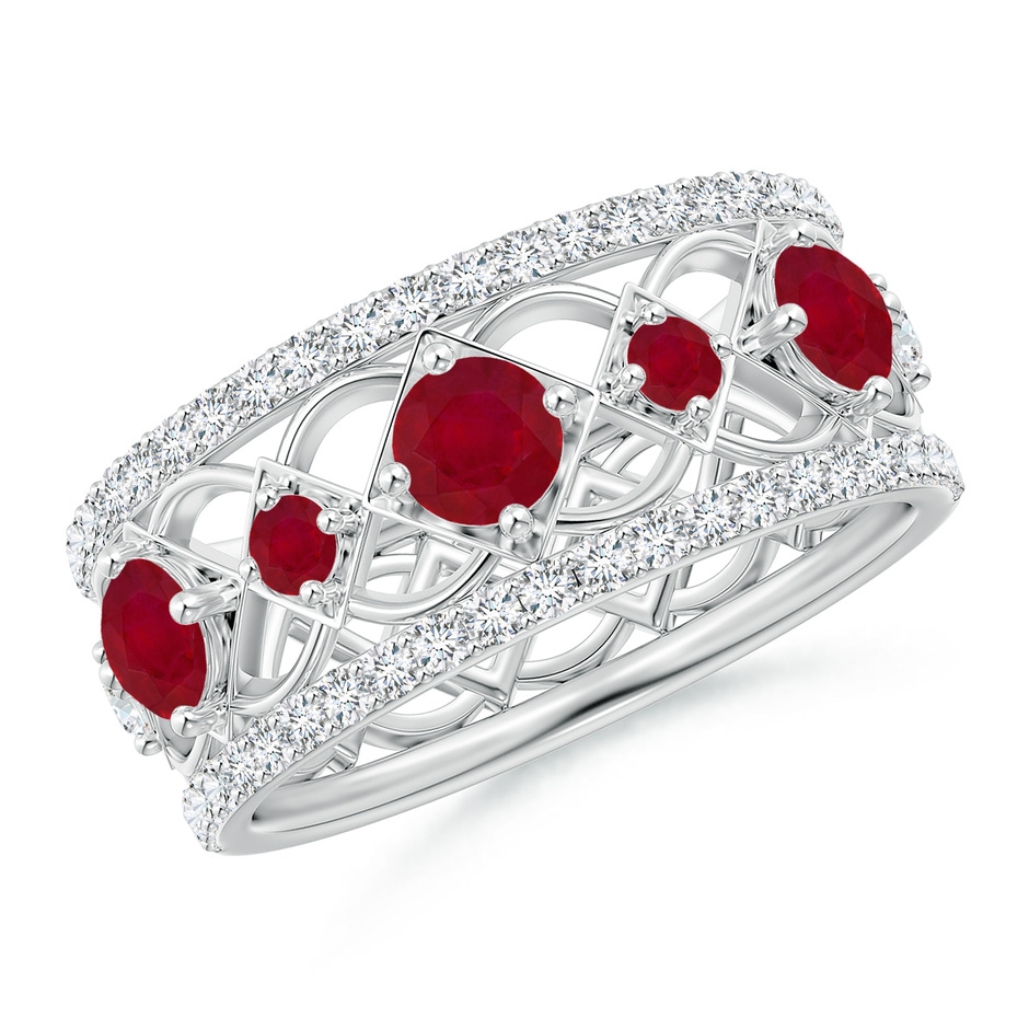 3.8mm AA Art Deco Inspired Graduated Ruby and Diamond Ring in White Gold 
