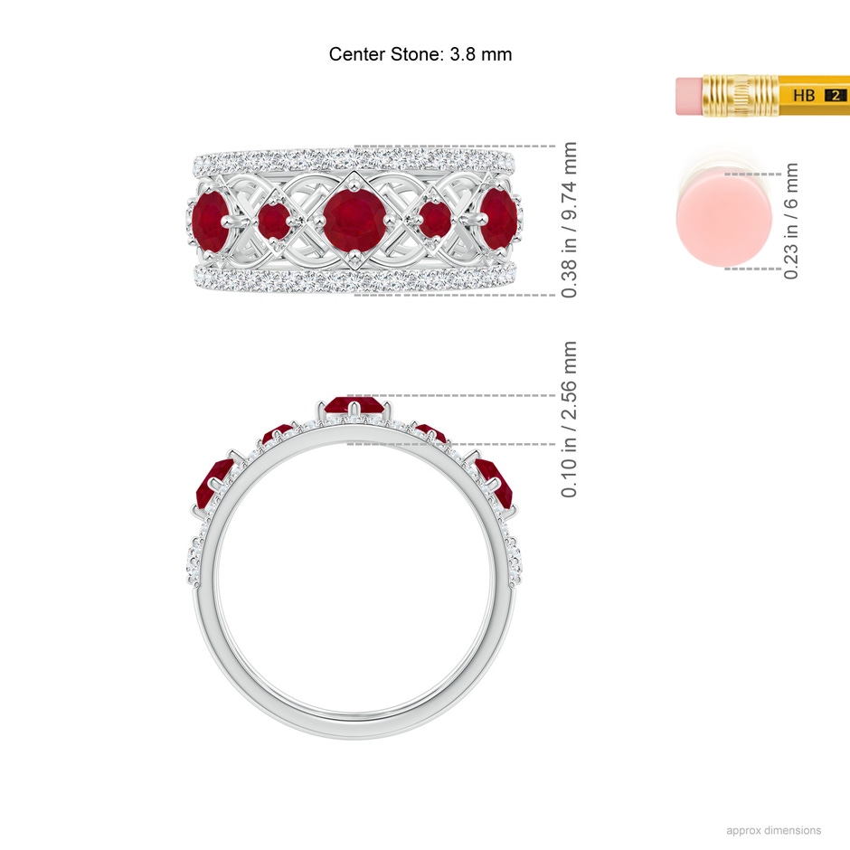 3.8mm AA Art Deco Inspired Graduated Ruby and Diamond Ring in White Gold ruler