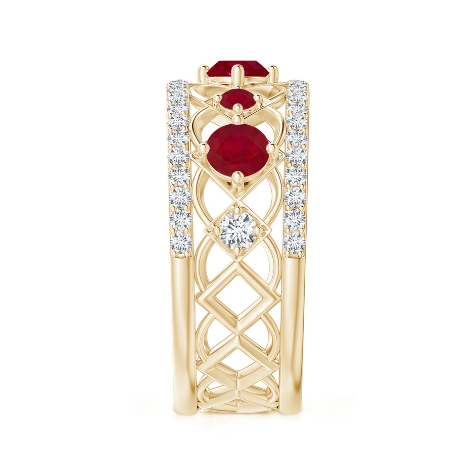 3.8mm AA Art Deco Inspired Graduated Ruby and Diamond Ring in Yellow Gold side 2