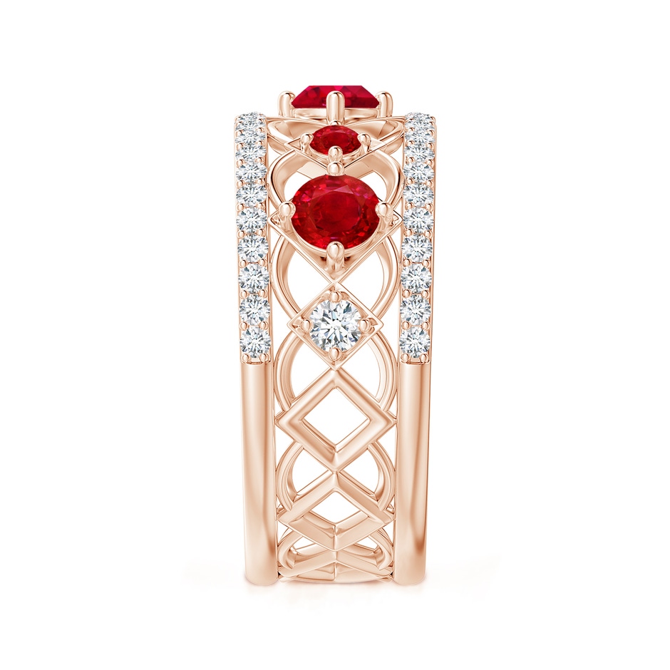 3.8mm AAA Art Deco Inspired Graduated Ruby and Diamond Ring in Rose Gold side 2
