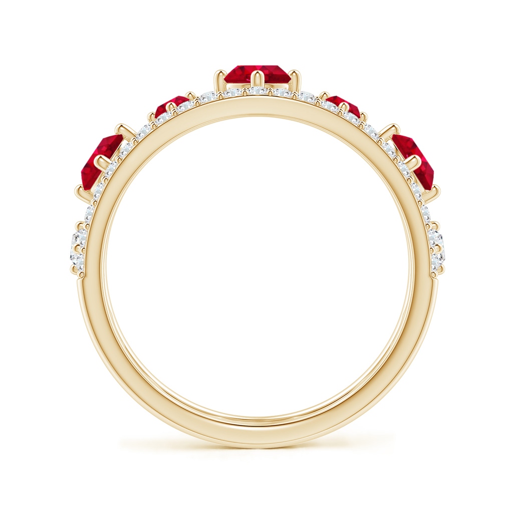 3.8mm AAA Art Deco Inspired Graduated Ruby and Diamond Ring in Yellow Gold Side 1