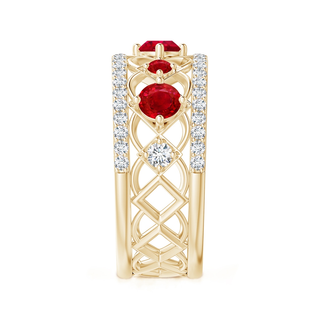 3.8mm AAA Art Deco Inspired Graduated Ruby and Diamond Ring in Yellow Gold Side 2