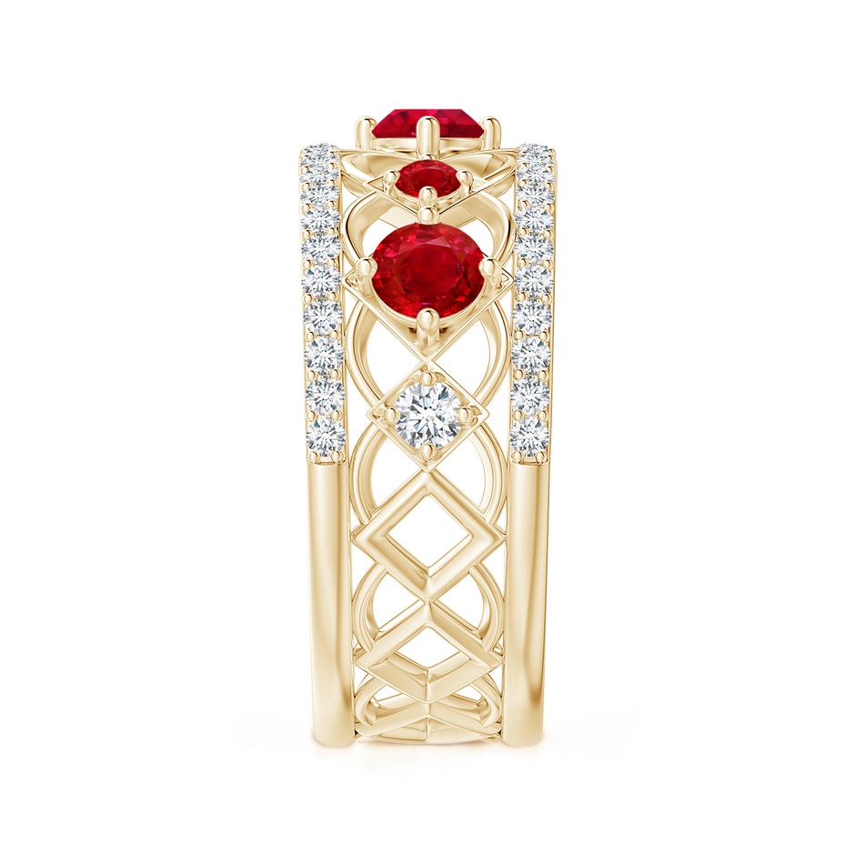 3.8mm AAA Art Deco Inspired Graduated Ruby and Diamond Ring in Yellow Gold side 2