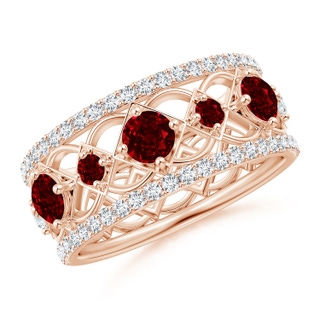 3.8mm AAAA Art Deco Inspired Graduated Ruby and Diamond Ring in Rose Gold