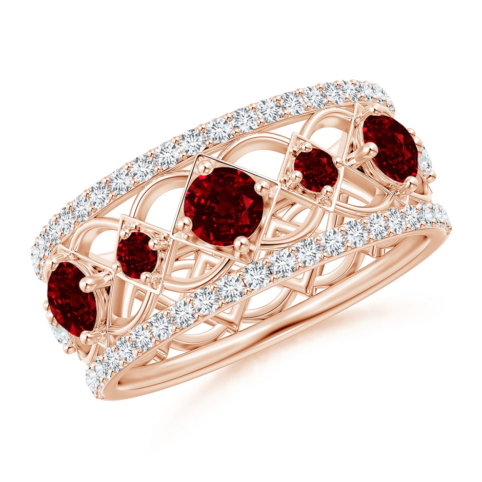 3.8mm AAAA Art Deco Inspired Graduated Ruby and Diamond Ring in Rose Gold 